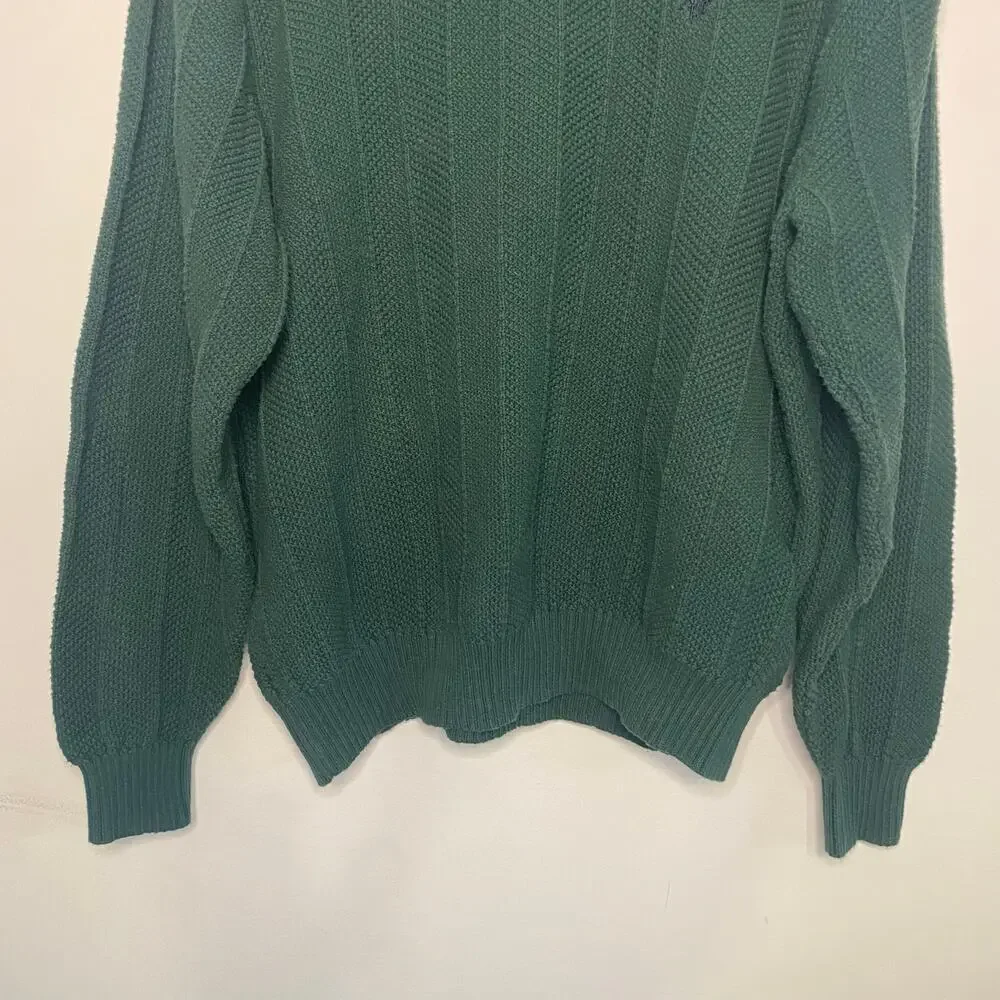 Mens US Polo Assn Green Thick Cable Knit Pullover Sweater Preppy Crew Neck Large